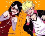  1boy 1girl black_hair blonde_hair blue_eyes canon_couple female male naruto naruto_(series) uchiha_sarada uzumaki_boruto 