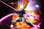  battle beam_saber beam_shield energy_sword explosion gundam mecha no_humans shield space sword v2_gundam victory_gundam weapon 