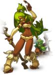  clothed clothing dofus female green_hair hair half-dressed long_hair navel official_art plain_background polearm sadida staff transparent_background wakfu 