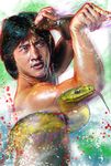  animal black_hair blood eyebrows fighting_stance highres jackie_chan male_focus okapiii real_life realistic shirtless snake snake_in_the_eagle's_shadow solo 