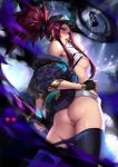  akali ass bare_shoulders baseball_cap belt_pouch bikini breasts censored cian_yo cleavage dagger earrings fingerless_gloves fingernails from_behind gloves glowing glowing_eye hand_on_hip hat holding holding_weapon jacket jewelry k/da_(league_of_legends) k/da_akali league_of_legends lips long_hair looking_at_viewer looking_back medium_breasts mosaic_censoring nail_polish nipples off_shoulder open_clothes open_jacket parted_lips pouch purple_eyes pussy red_hair reverse_grip shiny shiny_hair shiny_skin shirt_lift sideboob sidelocks simple_background solo swimsuit thighs weapon 