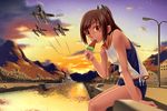  aircraft airplane brown_eyes brown_hair food fruit i-401_(kantai_collection) i-401_(submarine) kantai_collection lonsdaleite m6a_seiran object_namesake one-piece_swimsuit ponytail popsicle school_swimsuit school_uniform seaplane short_hair short_ponytail solo swimsuit swimsuit_under_clothes watermelon watermelon_bar 