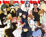  6+boys alternate_costume bad_id bad_pixiv_id black_hair blue_eyes blue_hair blush brown_hair cigarette con_potage dark_skin dog epaulettes everyone gamagoori_ira group_picture guts_(kill_la_kill) hair_bun hat headband highres hug hug_from_behind inumuta_houka iori_shirou jakuzure_nonon junketsu kill_la_kill kinagase_tsumugu kiryuuin_satsuki laughing mankanshoku_barazou mankanshoku_mako mankanshoku_matarou mankanshoku_sukuyo matoi_ryuuko mikisugi_aikurou mohawk multiple_boys multiple_girls pink_eyes pink_hair sanageyama_uzu school_uniform senketsu serafuku shako_cap soroi_mitsuzou spikes 