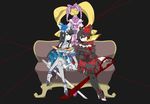  3girls black_hair blonde_hair gothic_lolita harime_nui high_heels highres kill_la_kill kiryuuin_satsuki lolita_fashion long_hair matoi_ryuuko multiple_girls short_hair thighhighs twintails weapon weapons 