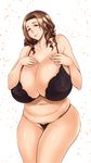  borrowed_character bra breasts brown_eyes brown_hair cleavage female g-string gigantic_breasts lace lace-trimmed_bra lace-trimmed_panties milf otzer panties plump shiny shiny_skin smile solo standing tatsunami_youtoku thighs thong underwear 