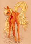  anatomically_correct_pussy animal_genitalia anus applejack_(mlp) back_turned blonde_hair cutie_mark equine equine_pussy female feral freckles friendship_is_magic fuchs fur green_eyes hair hi_res horse long_hair looking_at_viewer looking_back mammal mane my_little_pony orange_fur pony pussy raised_tail signature smile 