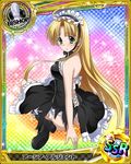  asia_argento bare_shoulders bishop_(chess) blonde_hair card_(medium) chess_piece frills green_eyes high_school_dxd long_hair looking_at_viewer looking_back maid maid_headdress official_art panties sitting solo thong torn_clothes trading_card underwear very_long_hair wariza 