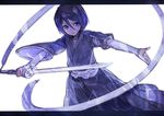  asahikawa_hiyori black_hair bleach blue_eyes kuchiki_rukia shikai short_hair sode_no_shirayuki_(shikai) solo sword weapon 