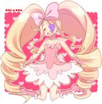  big_hair blonde_hair boots bow drill_hair eyepatch harime_nui heart hoshino kill_la_kill long_hair pink_bow pink_footwear ribbon smile solo twin_drills twintails 