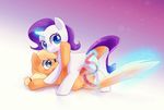  blonde_hair blue_eyes blush equine female friendship_is_magic fur green_eyes hair hi_res horn horse lying magic mammal my_little_pony on_back orange_fur pony purple_hair rag. rarity_(mlp) ribbons unicorn white_fur young 