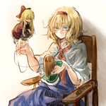 alice_margatroid blonde_hair blue_eyes blush bow capelet chair doll dress hairband hiso_(inoino_4) hourai_doll lowres short_hair sitting touhou 