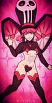  artist_name bone boots breasts c-string hat heart iahfy jakuzure_nonon kill_la_kill middle_finger navel pink_eyes pink_hair revealing_clothes shako_cap sidelocks skull_print small_breasts smile solo speaker symphony_regalia thigh_boots thighhighs underboob 