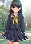  black_hair blush brown_eyes long_hair original ryunnu school_uniform serafuku solo 