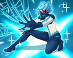  abs aura bad_id bad_pixiv_id blue_hair bodysuit digital_dissolve gloves inumuta_houka june_mina kill_la_kill male_focus mask one_knee pose probe_regalia shooting_glasses solo 