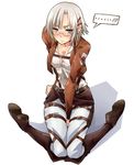  ... 1girl arai_nobu blue_eyes blush boots duplicate glasses jacket knee_boots looking_at_viewer rico_brzenska shingeki_no_kyojin short_hair silver_hair solo thigh_strap white_hair 