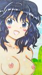  1girl amagami artist_request blue_eyes blue_hair blush breasts female mehonobu_g nipples nude open_mouth short_hair smile solo tanamachi_kaoru traditional_media 