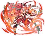  chiyome_(p&amp;d) japanese_clothes long_hair miko orange_hair puzzle_&amp;_dragons red_eyes spear weapon winddale 