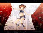  amami_haruka bracelet brown_hair copyright_name costume curtains full_body green_eyes highres idolmaster idolmaster_(classic) jewelry letterboxed necklace ribbon smile solo yae_(mono110) 