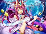  bad_id bad_pixiv_id bare_shoulders baton_(instrument) beamed_eighth_notes blue_eyes bracelet breasts elbow_gloves fish frills gloves headdress jewelry long_hair medium_breasts mermaid monster_girl musical_note navel open_mouth pantsu_majirou purple_hair puzzle_&amp;_dragons quarter_note siren_(p&amp;d) smile solo staff_(music) tail underwater 