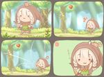  :3 apple arrow artist_request bow_(weapon) braid chibi dragon's_crown elf_(dragon's_crown) failure food fruit hood nyoro~n silver_hair squirrel tree weapon 