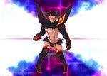  black_hair boots commentary cosplay crossdressing darius_(league_of_legends) highlights highres kill_la_kill league_of_legends male_focus multicolored_hair revealing_clothes senketsu solo suspenders thigh_boots thighhighs vsock 