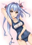  bad_id bad_pixiv_id blue_hair brown_eyes fang heart heart-shaped_pupils i-19_(kantai_collection) kantai_collection long_hair one-piece_swimsuit school_swimsuit solo swimsuit symbol-shaped_pupils terakoya twintails wavy_mouth 