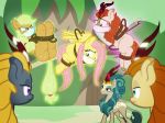  2018 angry applejack_(mlp) autumn_blaze_(mlp) bdsm bondage bound cloth cloth_gag damsel_in_distress domination equine female female_domination fluttershy_(mlp) friendship_is_magic gag group hands_behind_back horse kirin levitation magic mammal my_little_pony pegasus pony queen_rain_shine_(mlp) radiantrealm rope rope_bondage telekinesis wings 