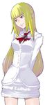  arms_behind_back blonde_hair blue_eyes breasts digimon digimon_world_re:digitize dress frilled_dress frills lili_(tekken) long_hair medium_breasts official_art purple_eyes solo tekken white_dress yasuda_suzuhito 