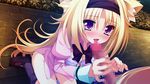  1boy 1girl animal_ears artist_request blonde_hair censored character_request endless_dungeon fellatio game_cg kinta_(distortion) long_hair oral outdoors penis rosebleu source_request uluru_aki_kajuta 