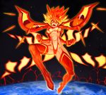 absurdres bad_id bad_pixiv_id blonde_hair boots breasts clenched_hands earth highres kill_la_kill large_breasts matoi_ryuuko navel open_mouth revealing_clothes senketsu senketsu-kisaragi solo space spoilers thigh_boots thighhighs underboob yang-do 
