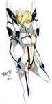  abs annie_leonhardt blonde_hair blue_eyes boots breasts cleavage cleavage_cutout cosplay elbow_gloves gloves hair_ornament hairclip junketsu kill_la_kill kiryuuin_satsuki kiryuuin_satsuki_(cosplay) medium_breasts microskirt revealing_clothes shingeki_no_kyojin short_hair skirt solo sorakura_shikiji suspenders thigh_boots thighhighs 