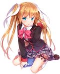 bad_id bad_pixiv_id blonde_hair blue_eyes bow kneeling little_busters! long_hair pink_bow school_uniform solo tokido_saya twintails yasuno_(airy_light) 