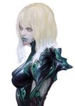  blonde_hair blue_eyes bodysuit breasts highres ikeda_masateru lipstick long_hair makeup medium_breasts no_headwear no_helmet nyx_(warframe) solo warframe 