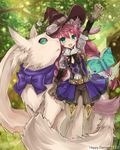  animal animal_ears book boots braid ears_through_headwear gloves green_eyes hat kuuyasatuki long_hair long_sleeves majoca_majoluna open_mouth original purple_hair smile solo standing thigh_boots thighhighs twin_braids witch_hat 