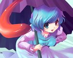  :p bad_id bad_pixiv_id blue_eyes blue_hair heterochromia karakasa_obake kobanzame purple_umbrella red_eyes short_hair solo tatara_kogasa tongue tongue_out touhou umbrella 