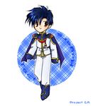  blue_hair cape character_name galaxy_angel long_sleeves lowres male_focus solo takuto_meyers 