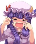 bad_id bad_pixiv_id blush closed_eyes crying hat kosmosshuffle long_hair open_mouth patchouli_knowledge purple_hair solo tears touhou 