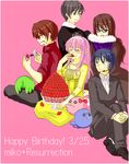  3boys albatrosicks black_hair blush cake character_request closed_eyes dr.arm dress eating everyone fan food formal fruit glasses headset miko+resurrection multiple_boys multiple_girls natsui_(scs) pastry pink_hair quim_underconstruction red_hair smile strawberry suit syringe 
