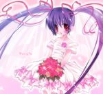  blush bouquet bride dress flower kooh paco pangya purple_hair rose solo twintails wedding_dress 