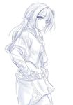  blue elf elf_(lineage_2) lineage lineage_2 long_hair monochrome pointy_ears solo tenmaso 