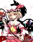  bad_id bad_pixiv_id blonde_hair blood bow flandre_scarlet hat high_contrast laevatein nejime red_eyes ribbon solo touhou wings 