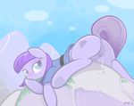  anus blue_eyes blush bottomless braddo butt clothing cutie_mark diamond equine female feral friendship_is_magic fur grey_fur hair horse looking_at_viewer lying mammal maud_pie_(mlp) my_little_pony pony purple_hair pussy pussy_juice rock solo 