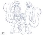  anthro balls biceps big_balls big_penis erection gay group group_sex knot male mammal muscles nude open_mouth oral oral_sex penetration penis plain_background sex skunk smile standing threesome tongue wolfblade 