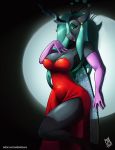  2018 anthro armwear breasts changeling cleavage clothed clothing cosplay digital_media_(artwork) disney dress elbow_gloves eyelashes female friendship_is_magic gloves green_eyes hair hair_over_eye hole_(anatomy) horn insect_wings jessica_rabbit long_hair my_little_pony open_mouth queen_chrysalis_(mlp) signature solo url who_framed_roger_rabbit wings zwitterkitsune 