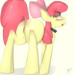  anus apple_bloom_(mlp) blush bow candy collar equine female friendship_is_magic fur hair hi_res horse lollipop majikplant420 mammal my_little_pony plain_background pony pussy red_hair solo white_background yellow_eyes yellow_fur 