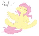  equine eyes_closed female feral fluttershy_(mlp) friendship_is_magic fur mammal my_little_pony open_mouth pegasus plain_background pussy redcloud spreading white_background wings yellow_fur 