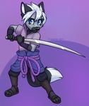  black_nose blue_eyes canine fox hair male mammal naruto nycket sasuke_uchiha solo sword weapon white_hair 