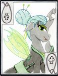  changeling equine female friendship_is_magic green_eyes hair horn katana looking_at_viewer mammal my_little_pony playing_card queen_chrysalis_(mlp) solo sword the1king weapon wings 