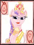  equine female friendship_is_magic fur hair horn looking_at_viewer mammal multi-colored_hair my_little_pony pink_fur playing_card princess_cadance_(mlp) purple_eyes solo the1king winged_unicorn wings 