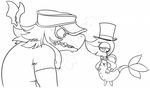  anthro bow_tie clothing dragon eyewear gloves hair hat long_hair male monochrome monocle nintendo open_mouth pok&#233;mon pok&eacute;mon reptile scalie size_difference smile snake snivy suit tangle teelhavok top_hat uncolored video_games wings 